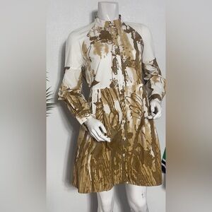 Made in Italy‼️Piazza Sempione Brown and Cream Long Sleeve Dress